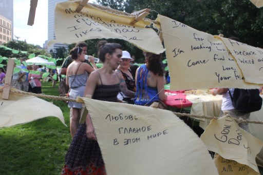 "Love is the point in this world," displayed in the "Air it Out" interactive exhibit